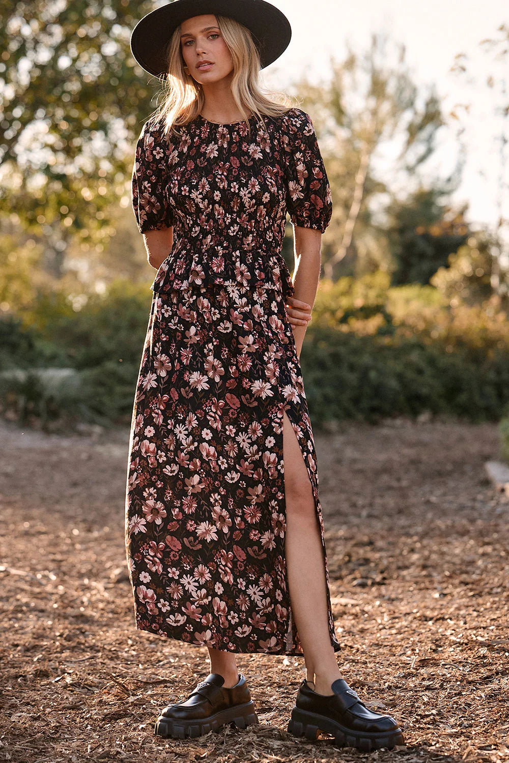 Ida Midi Skirt in Black Floral