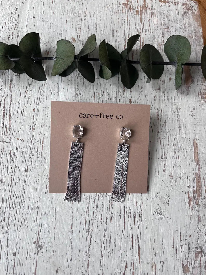 Stud + Tassel Earrings in silver
