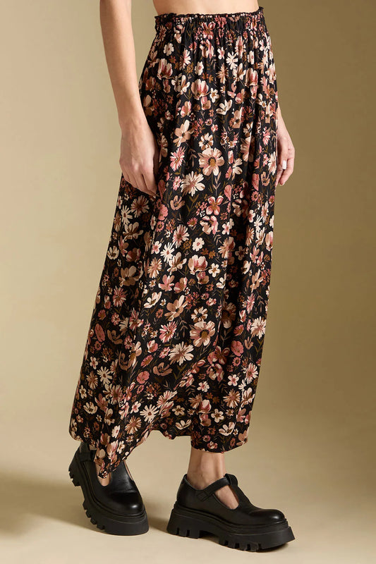 Ida Midi Skirt in Black Floral