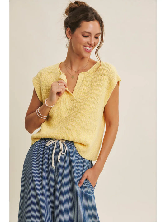 Effortless Slub Split-Neck Sweater