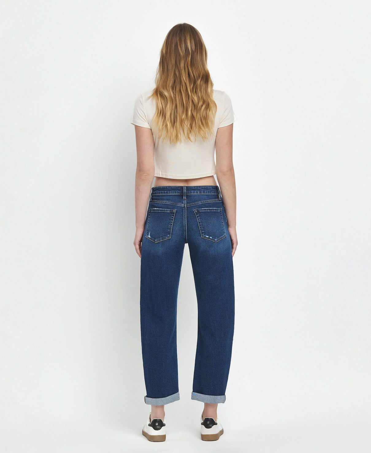 Mid Rise Double Cuffed Hem Barrel Leg Jeans