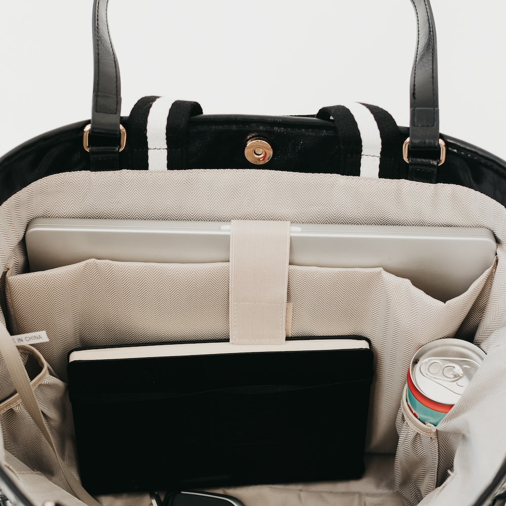 Woven Tiffany Organizer Tote Bag in Brown and White