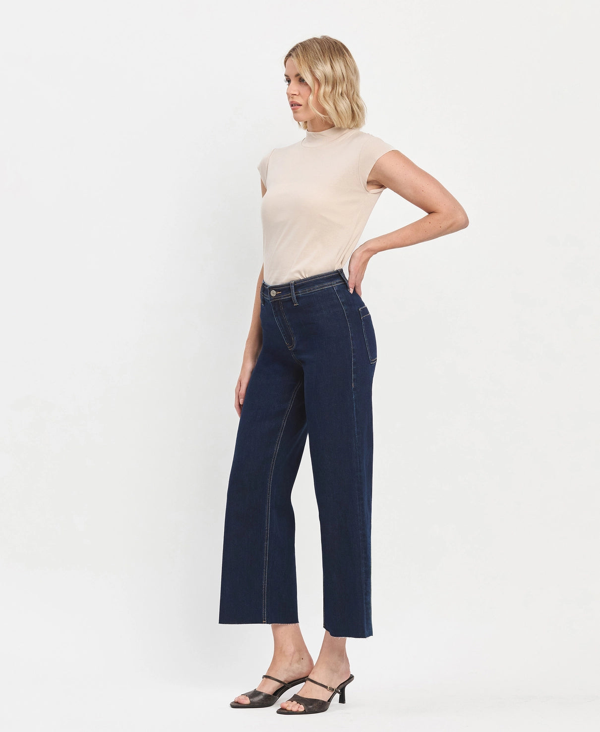 Raw Hem Ankle Wide Leg Jeans