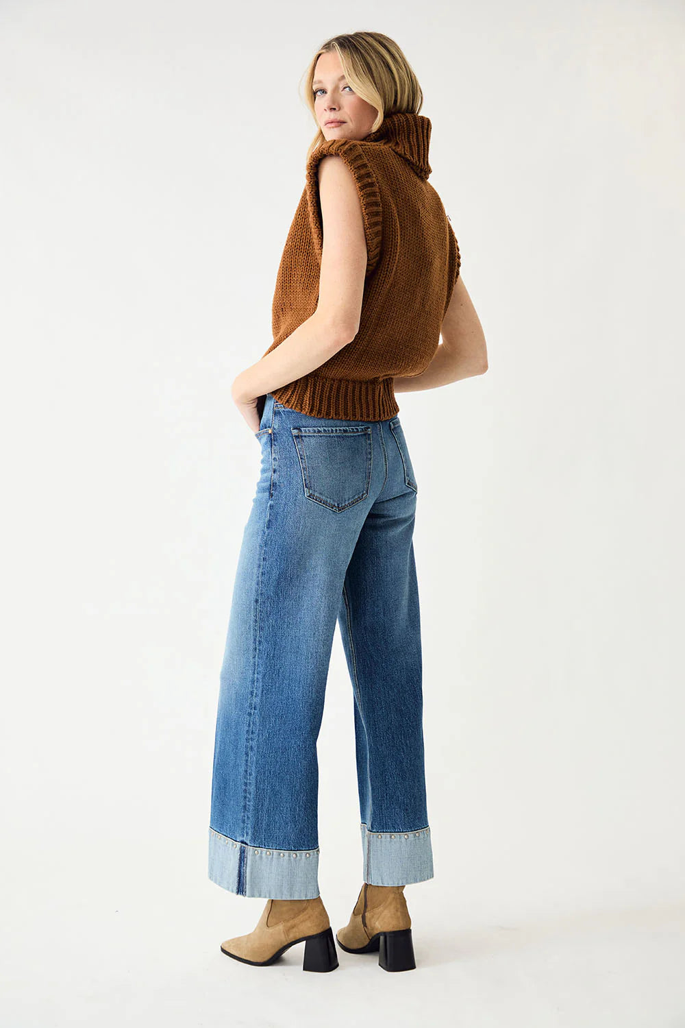 Parker Mid-Rise Studded Cuff Straight Leg Jeans