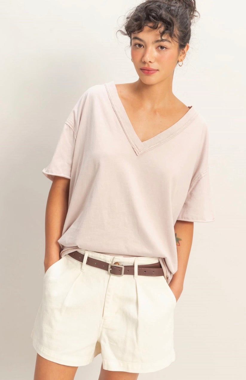 Vintage Wash Boxy V-Neck Tee