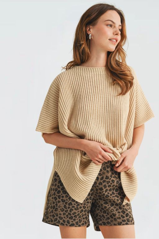 Split Hem Knit Poncho