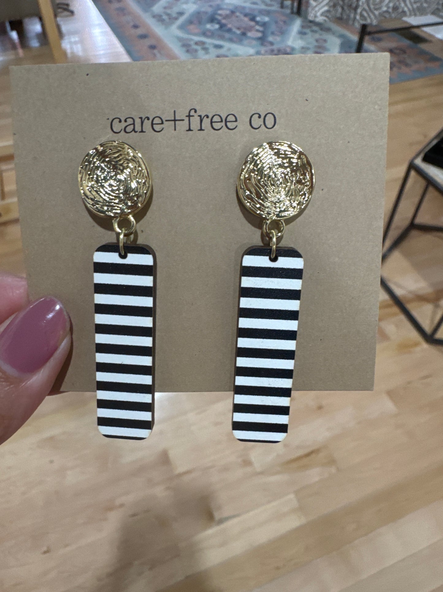 Striped Rect + Gold Studs