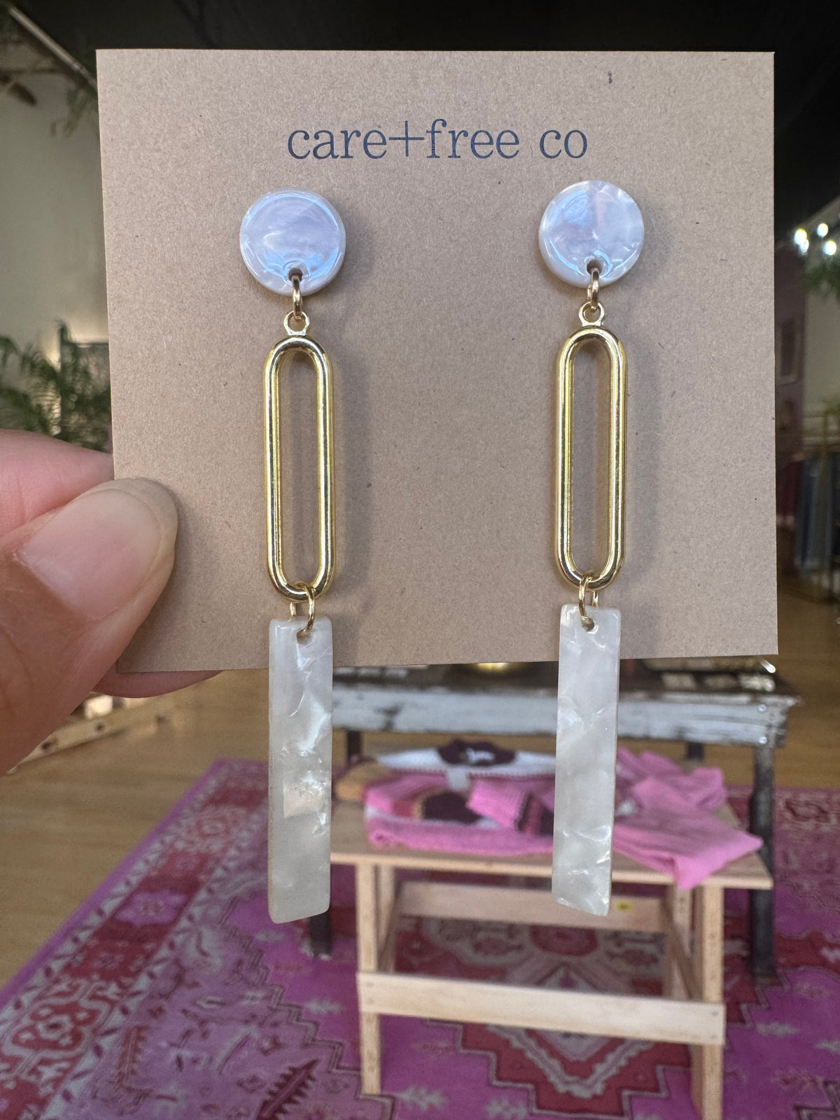 White Acrylic Long Earrings