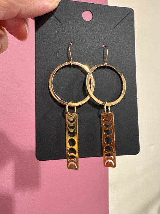 Moon Phase Bar Gold Plated Earrings