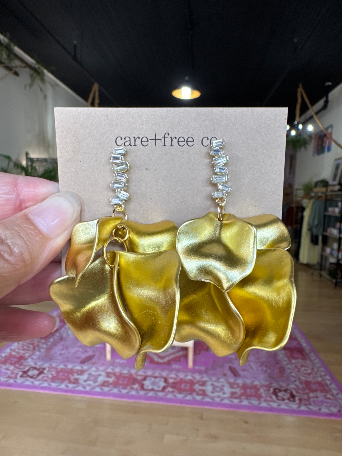 Pretty Petals Gold Rhinestone Earrings