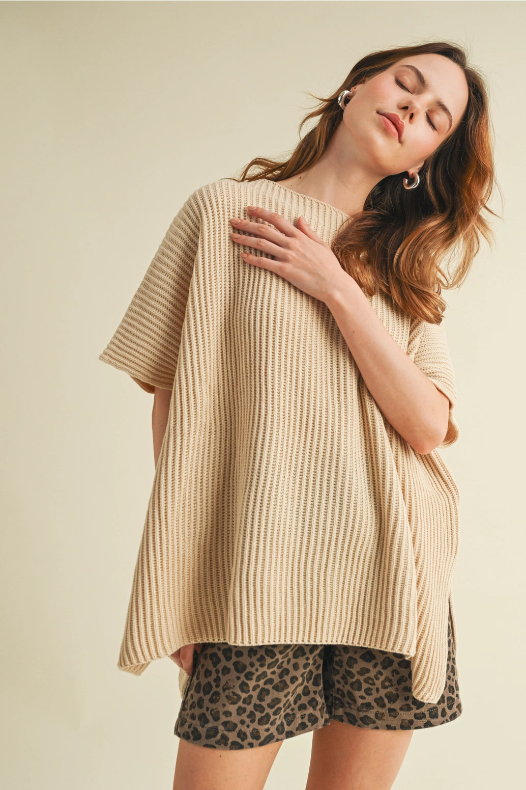 Split Hem Knit Poncho