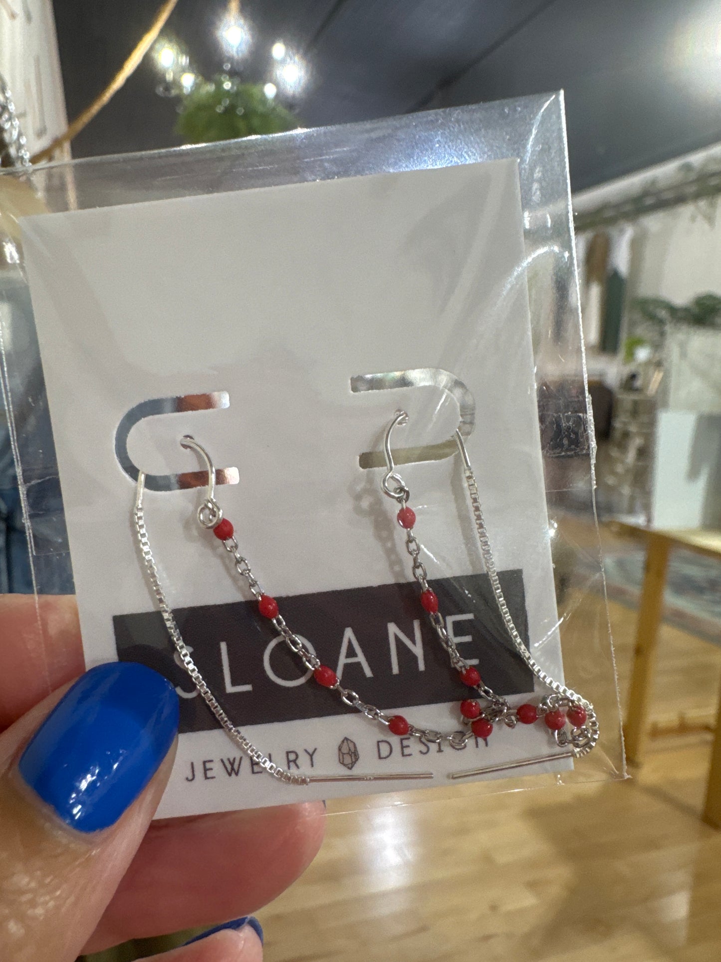 Beaded Threaders Sterling Silver + Coral Beads