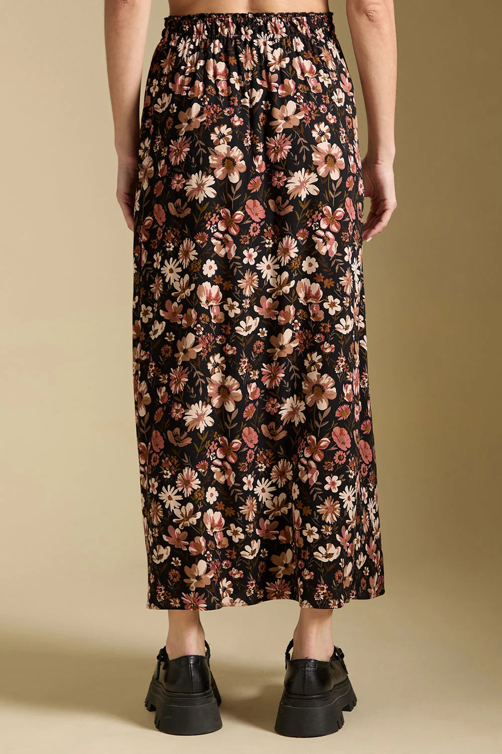Ida Midi Skirt in Black Floral