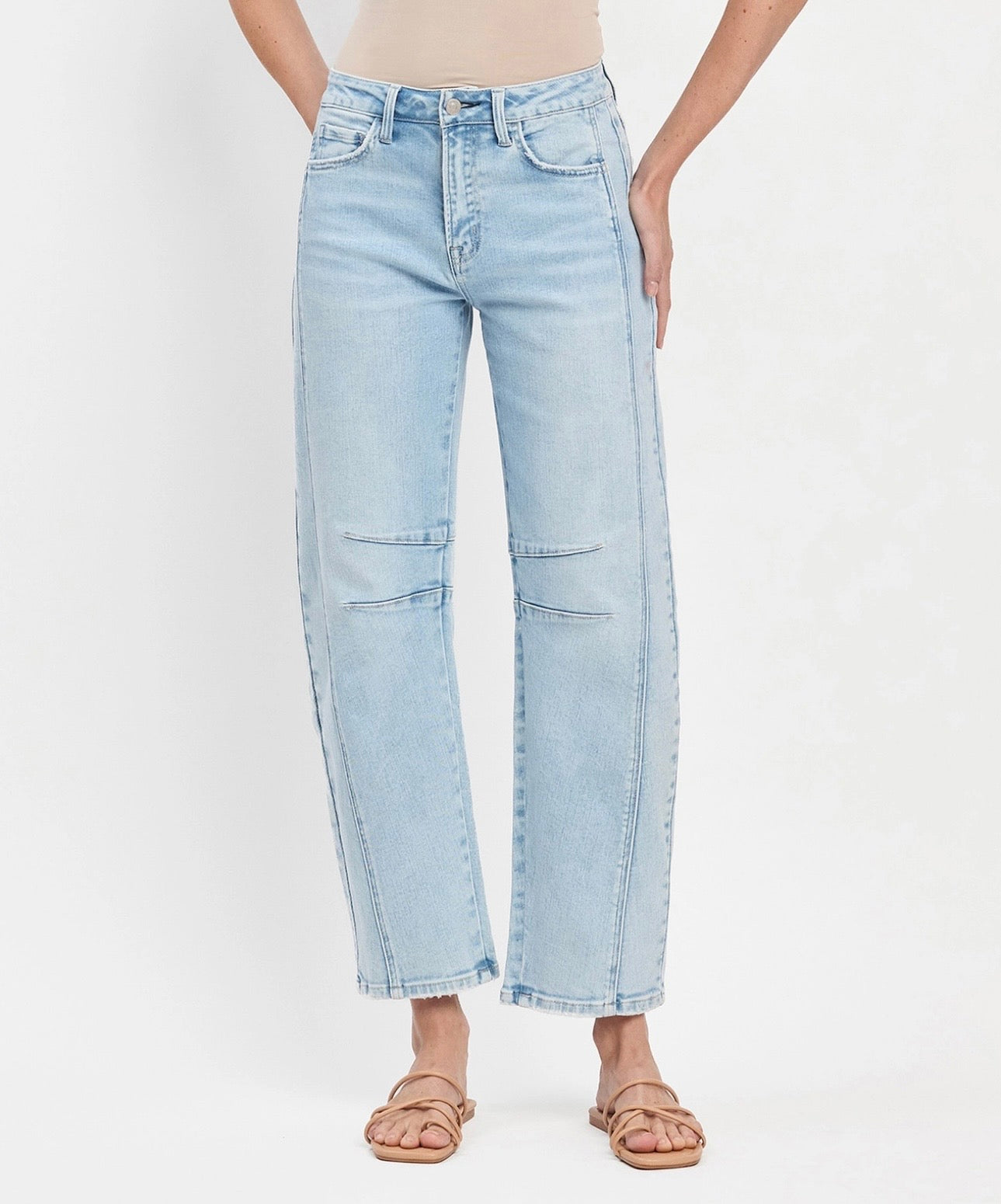High Rise Light Wash Barrel Leg Jeans