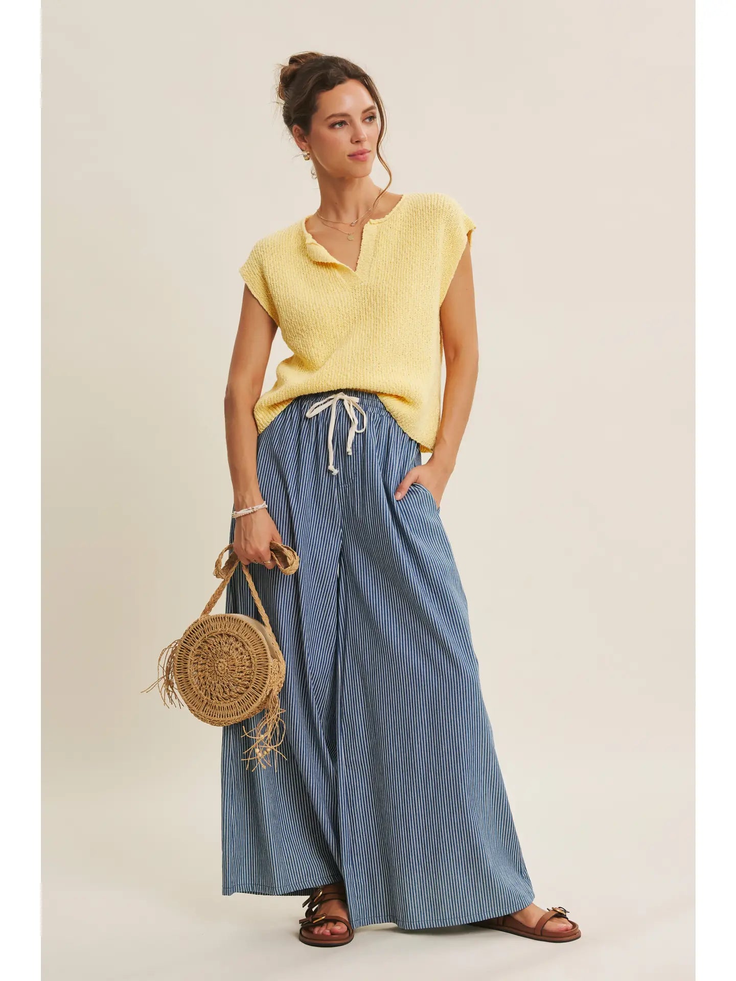 Effortless Slub Split-Neck Sweater