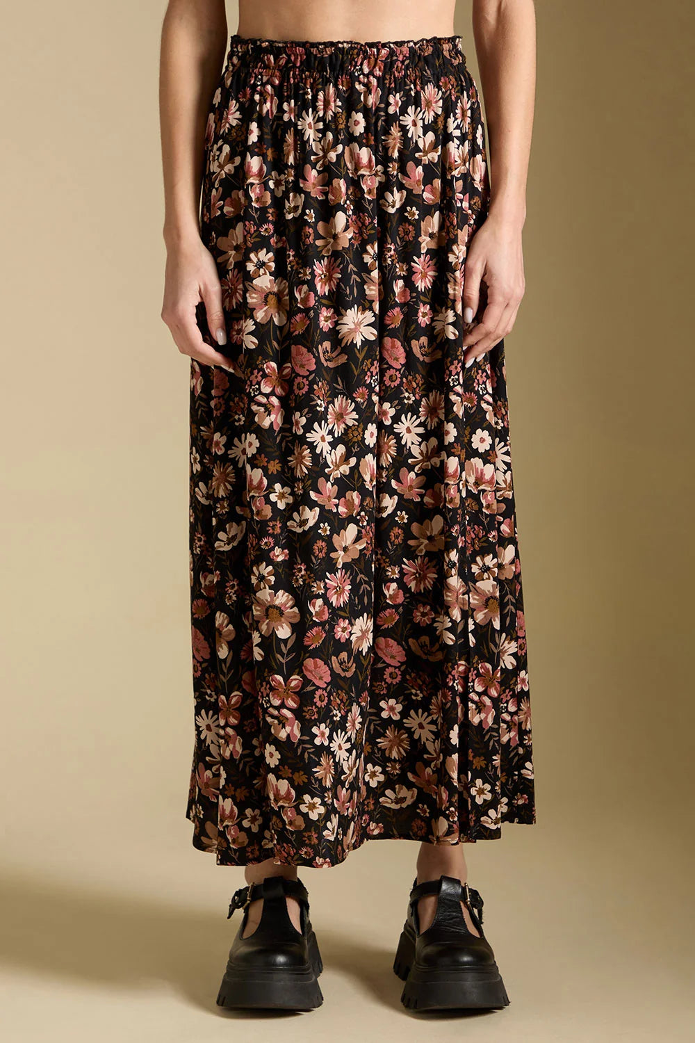 Ida Midi Skirt in Black Floral