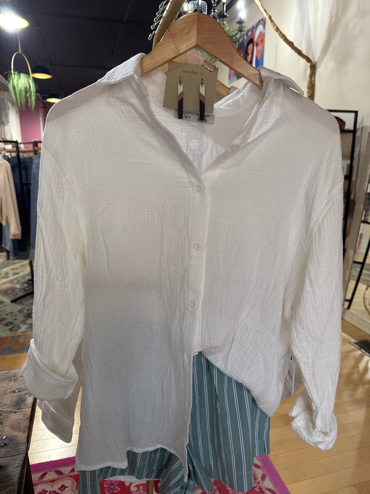 Textured Button Up in White