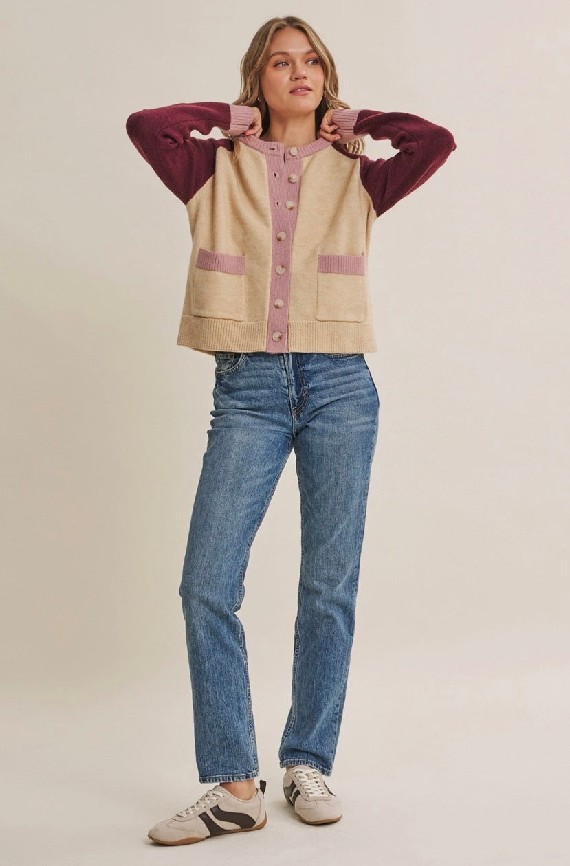 Colorblock Wool-Blend Cardigan