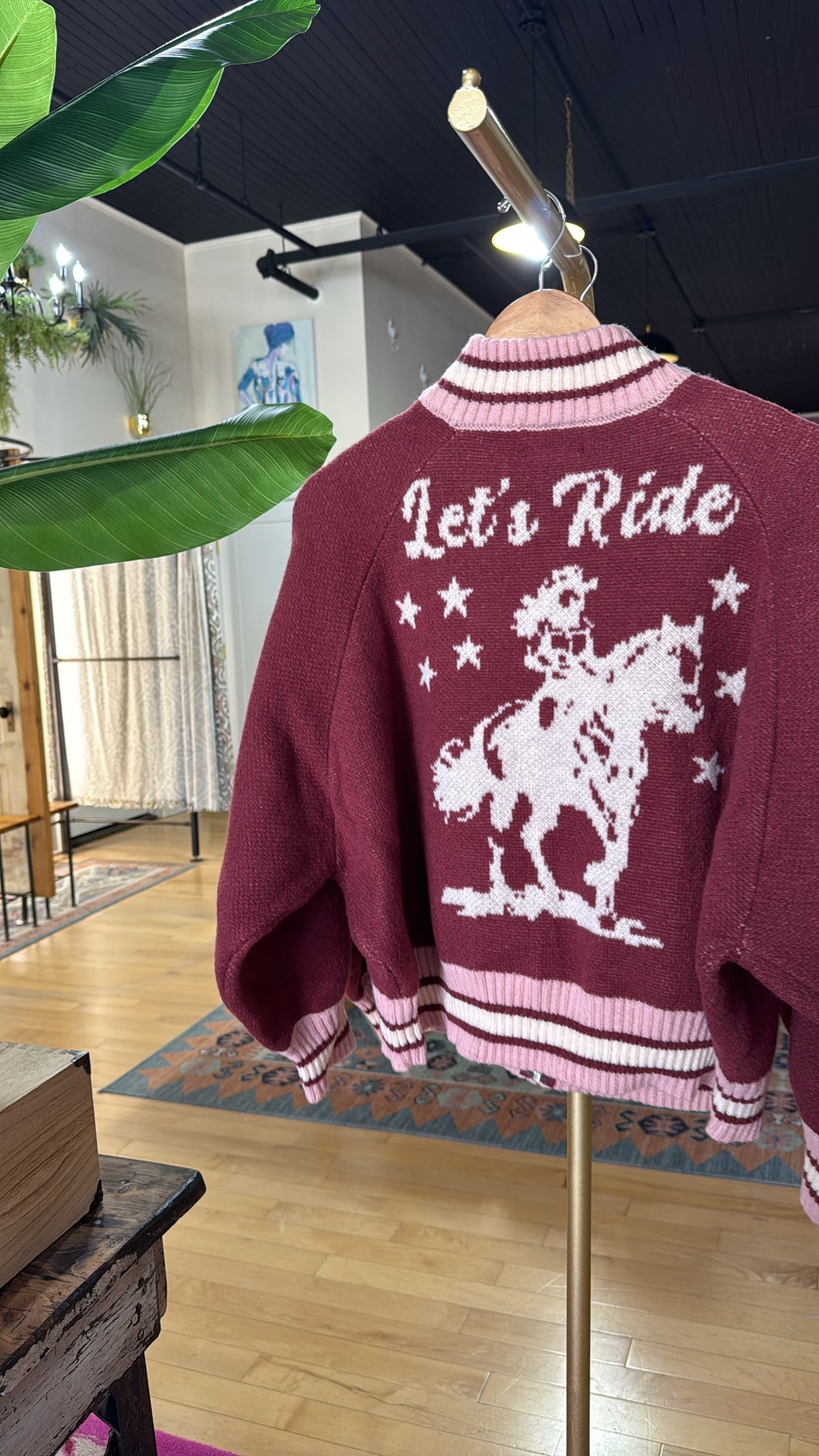 "Let's Ride" Zip Cardigan in Maroon