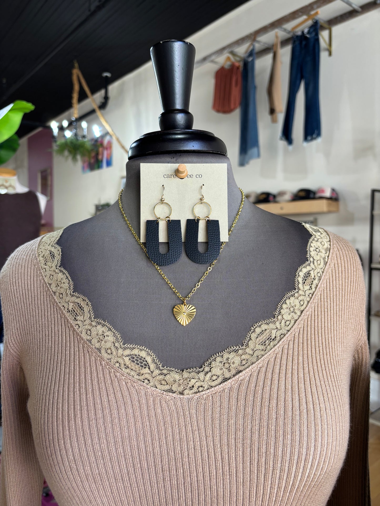 Molly Bracken Camel Sweater Top with Lace