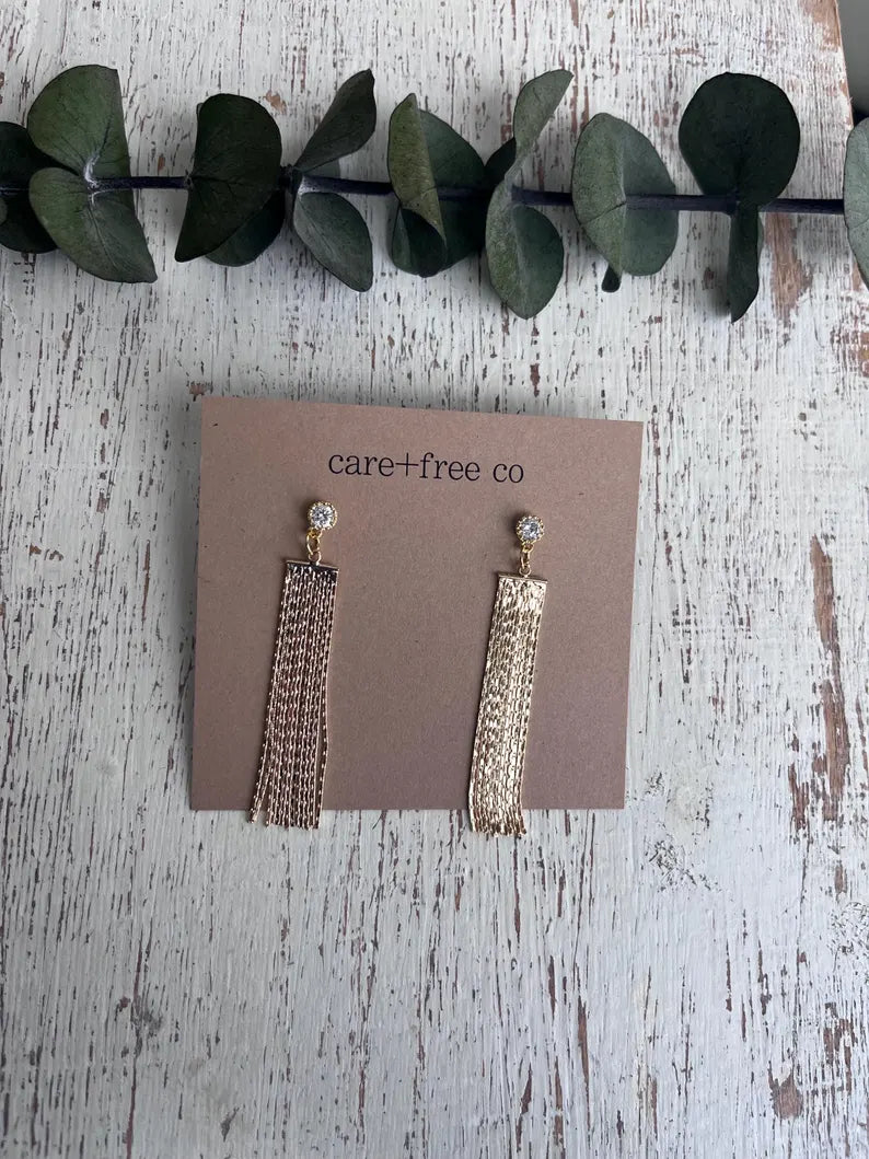 Stud + Tassel Earrings in gold