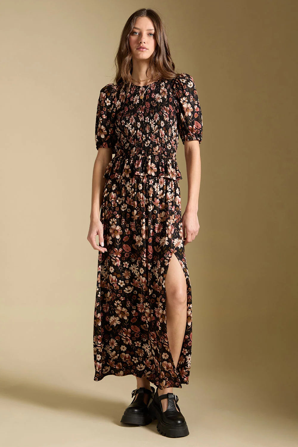 Ida Midi Skirt in Black Floral