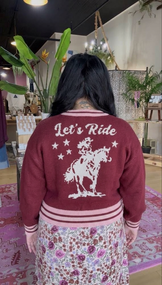 "Let's Ride" Zip Cardigan in Maroon