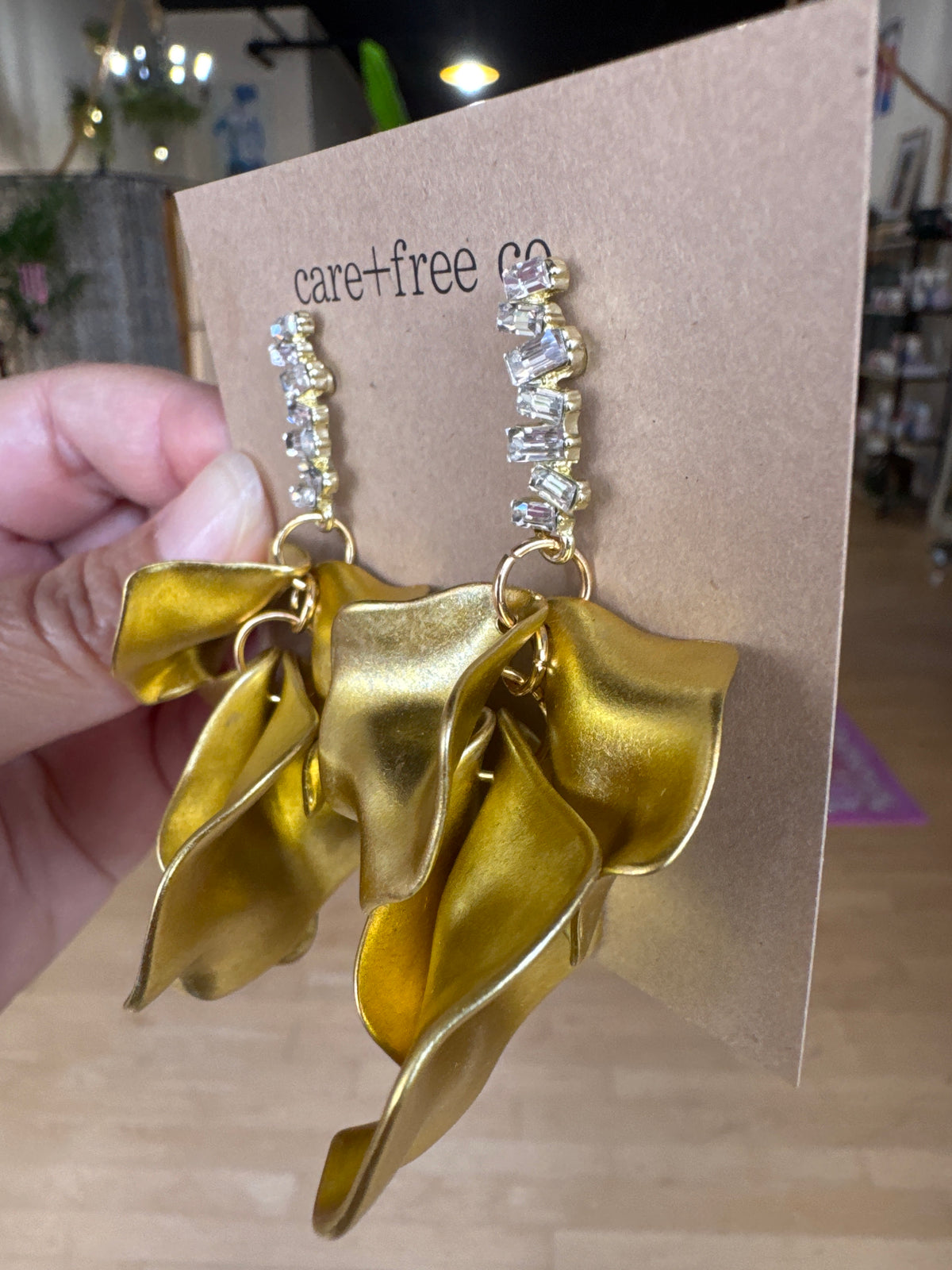 Pretty Petals Gold Rhinestone Earrings