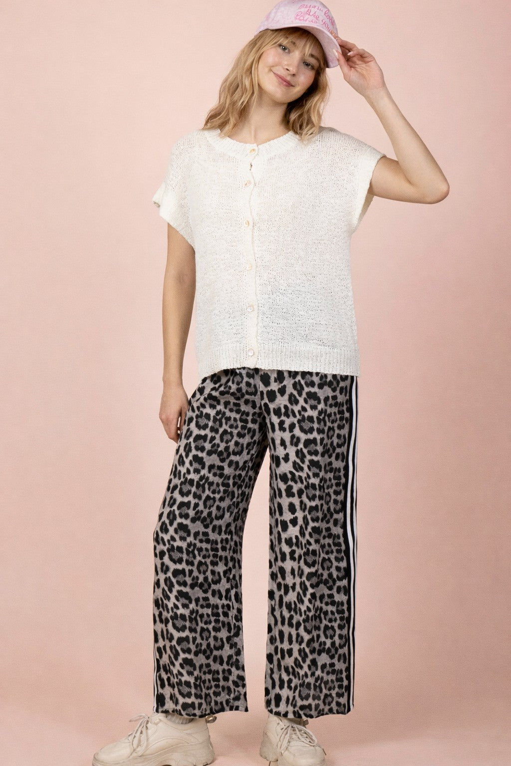 Leopard Wide-Leg Pants with Side Stripe Detail