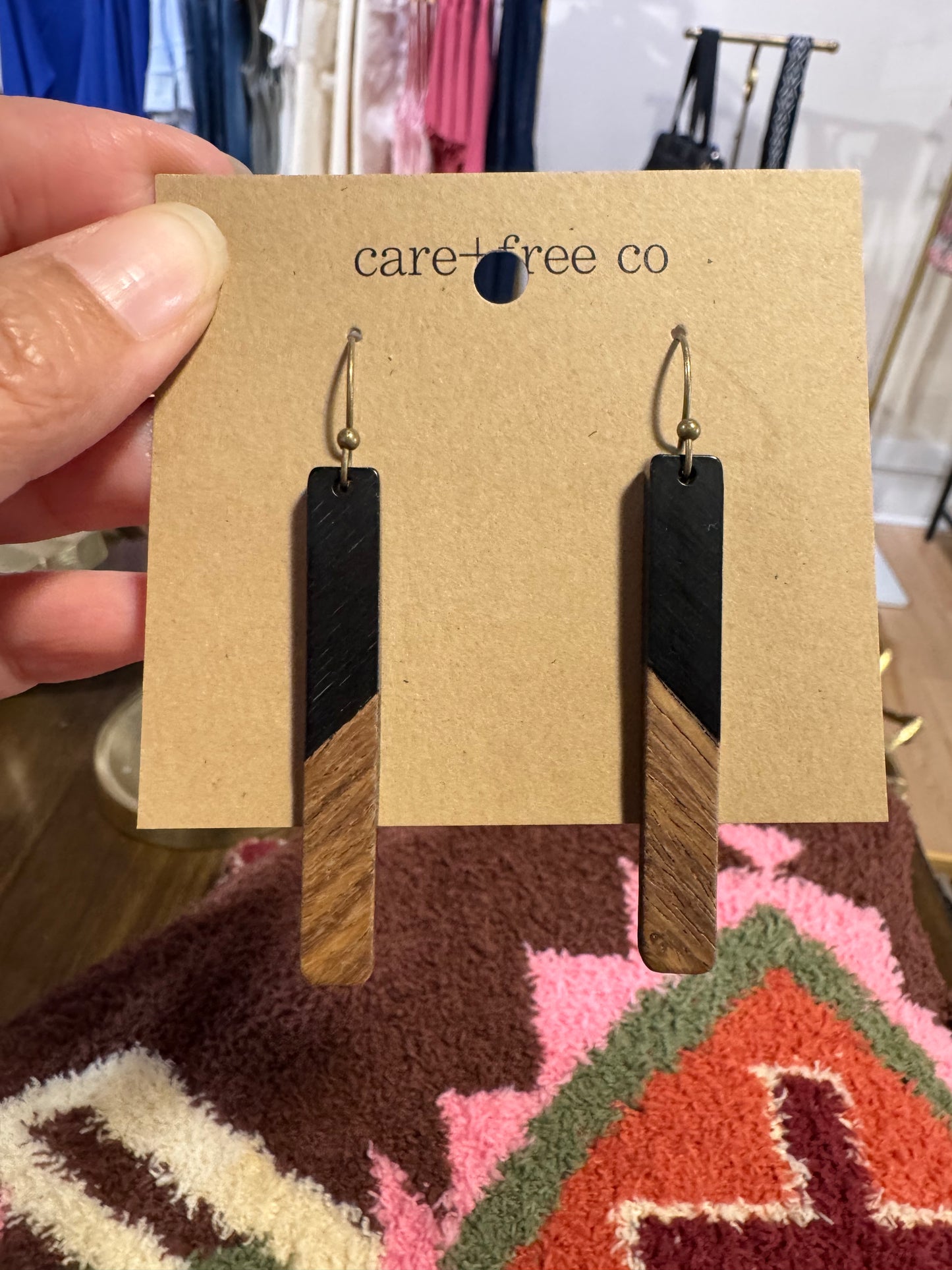 Acrylic Bar + Wood Earrings