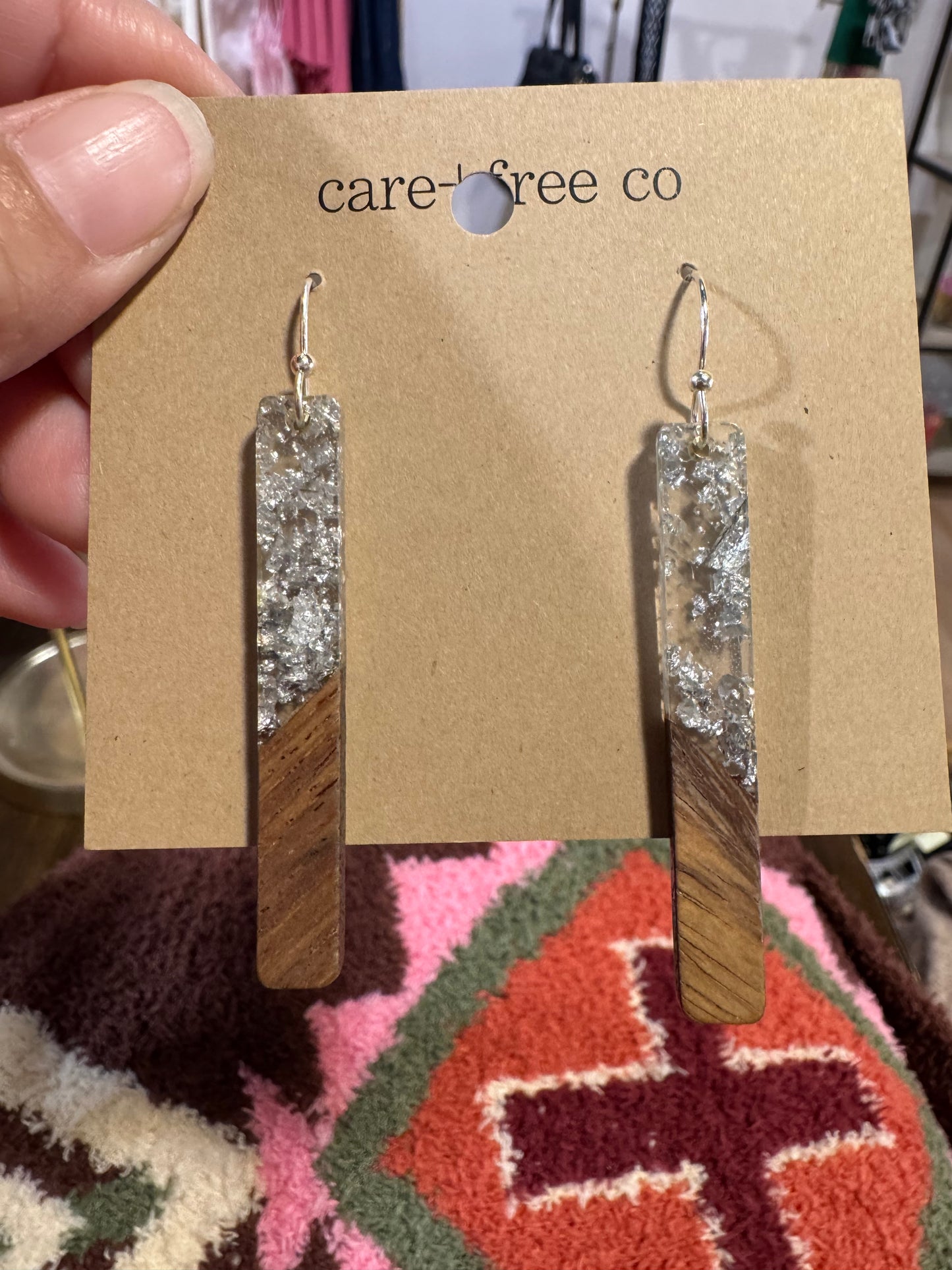 Acrylic Bar + Wood Earrings