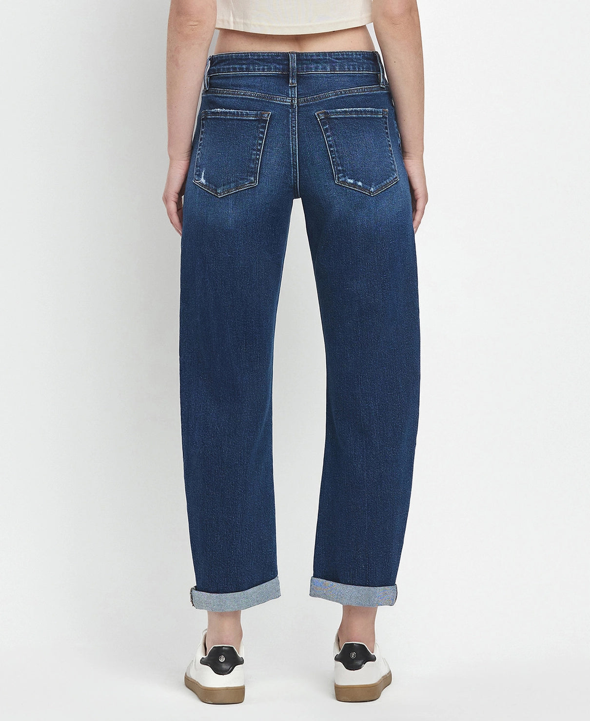 Mid Rise Double Cuffed Hem Barrel Leg Jeans