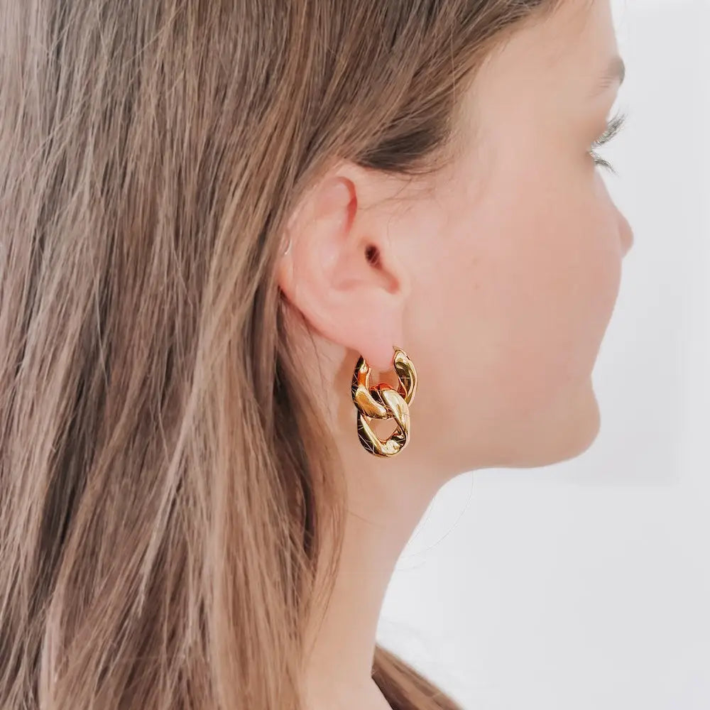 Urban Edge Gold Chain Link Earrings - Waterproof