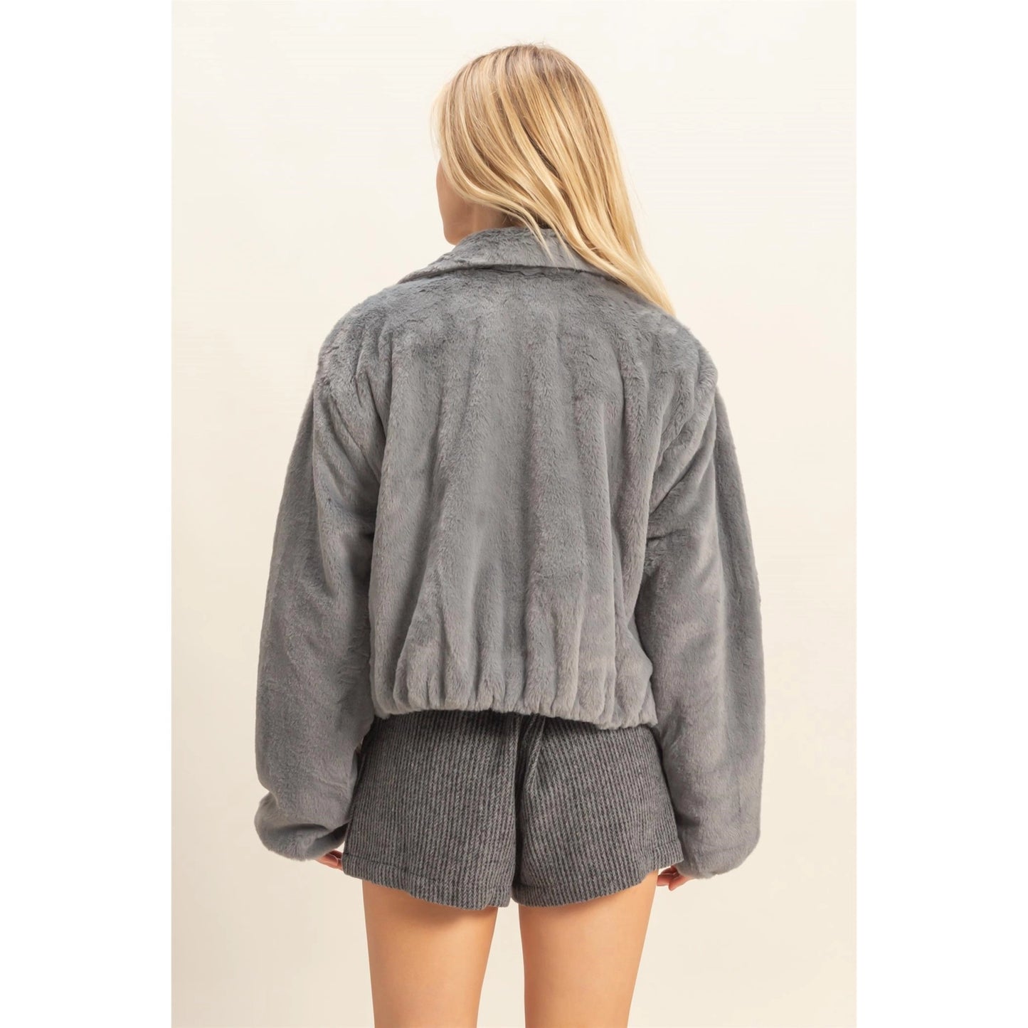 Faux Fur Zip Up Jacket with Plush Collar
