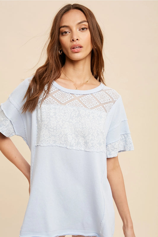 Contrast Lace & Floral Panel Tee