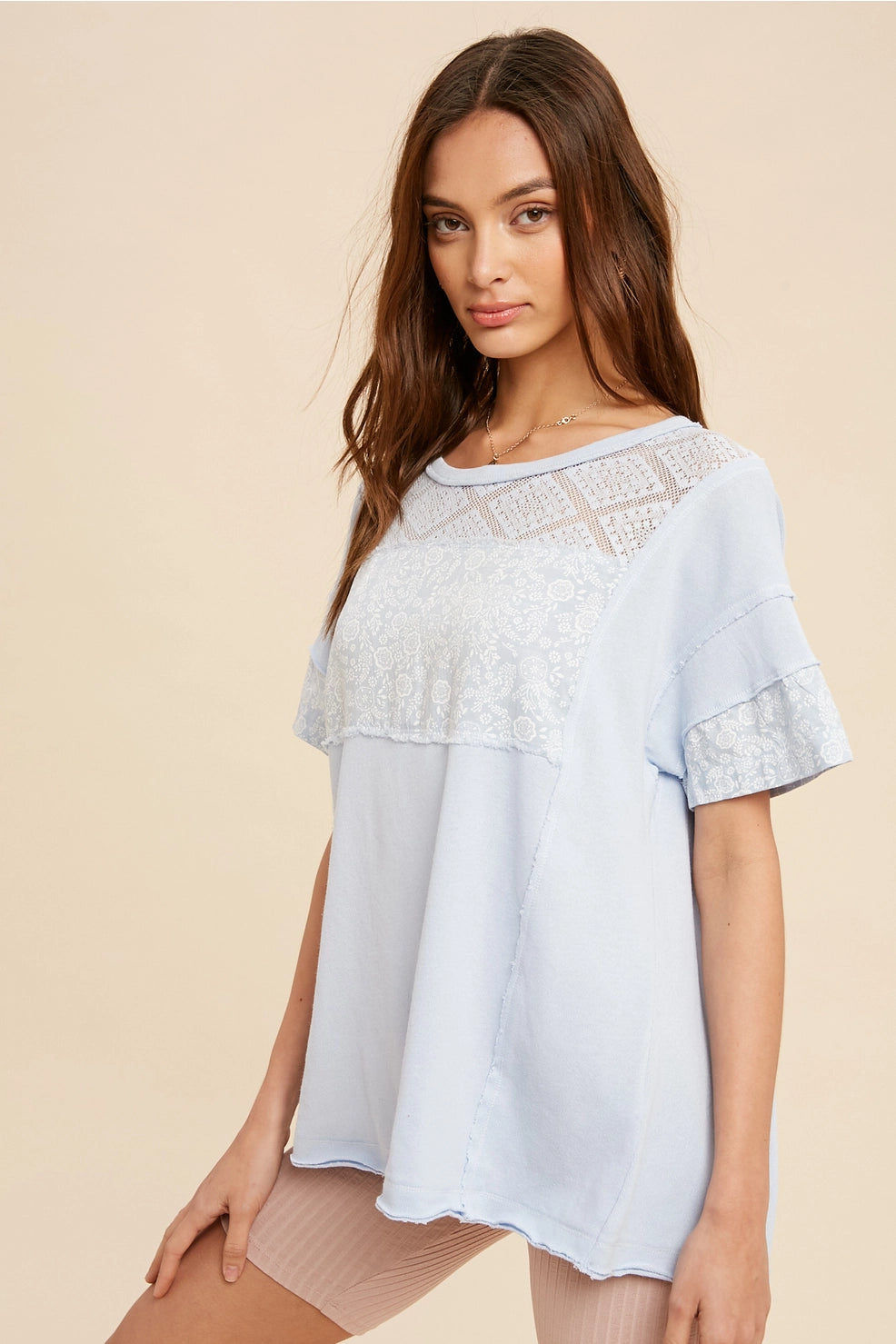 Contrast Lace & Floral Panel Tee