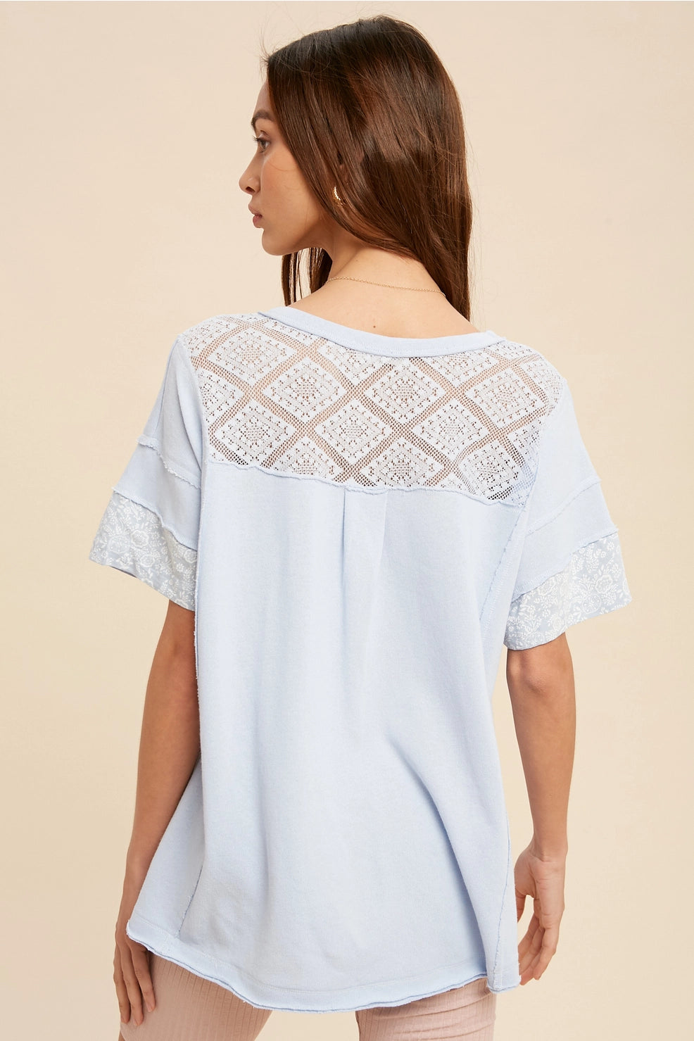 Contrast Lace & Floral Panel Tee