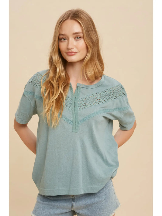 Drop Shoulder Lace Hook & Eye Top