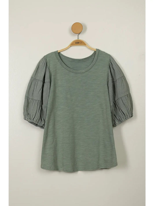 Mineral Washed Puff Sleeve