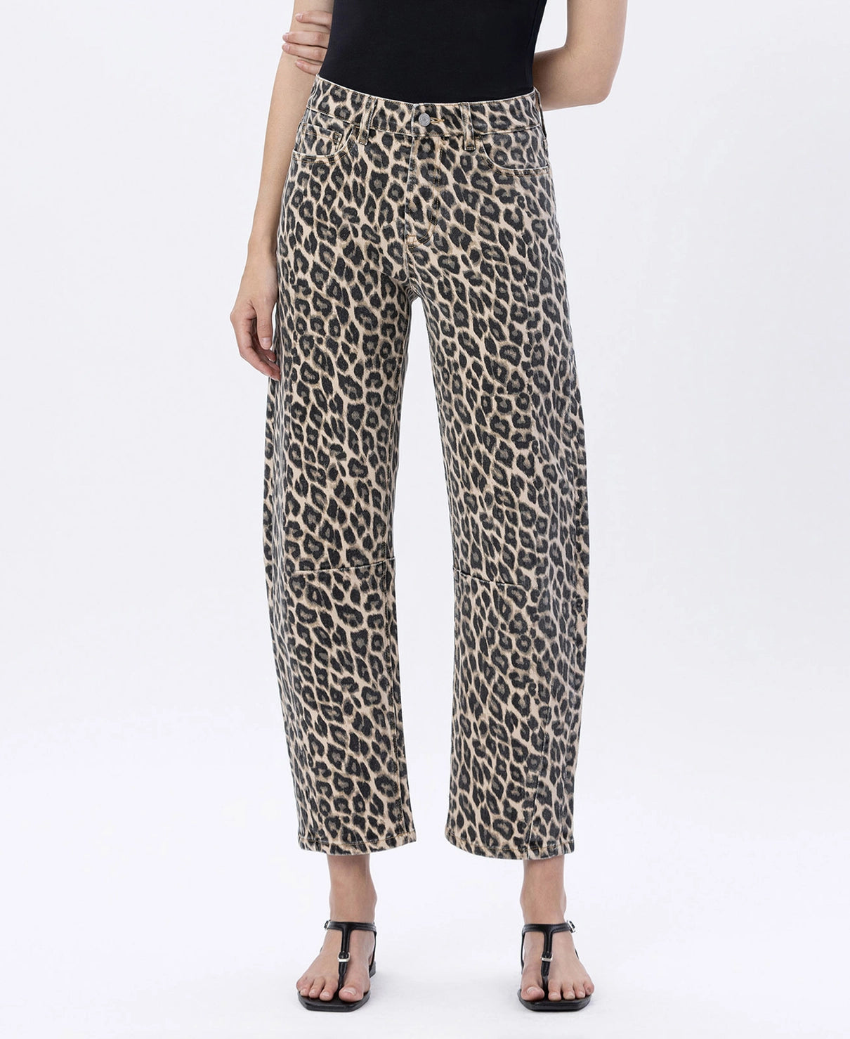 High Rise Leopard Print Barrel Jeans