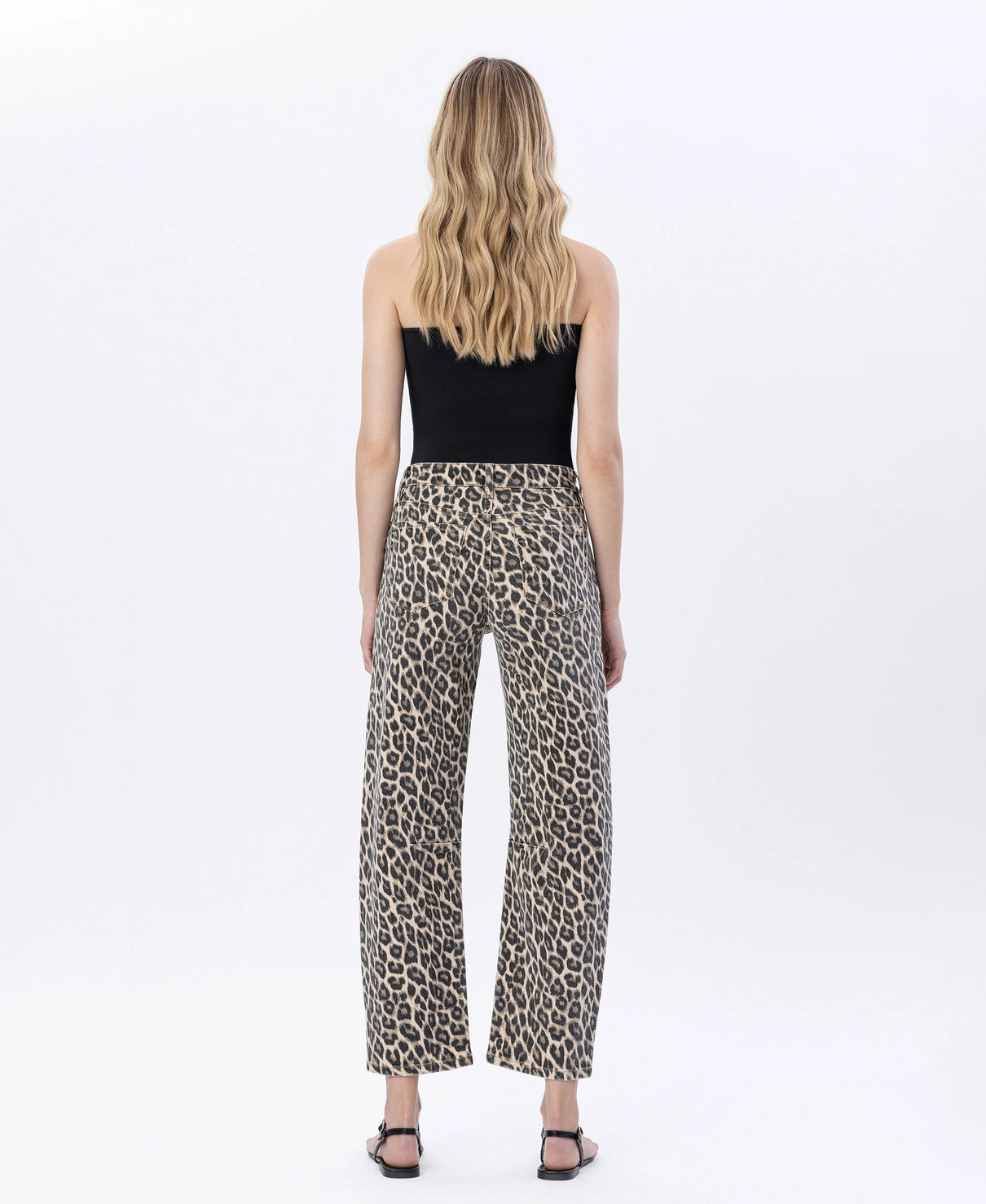 High Rise Leopard Print Barrel Jeans