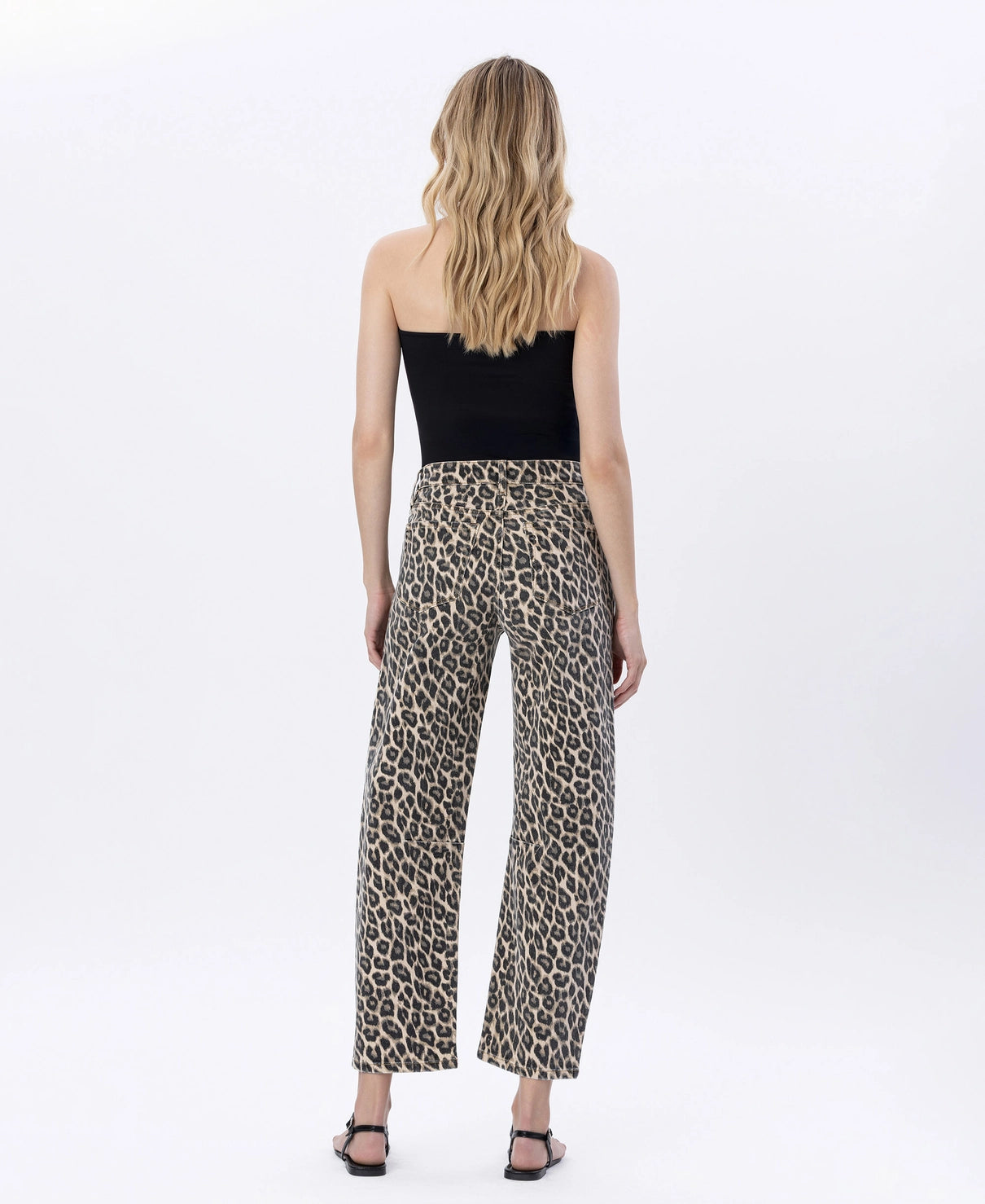 High Rise Leopard Print Barrel Jeans