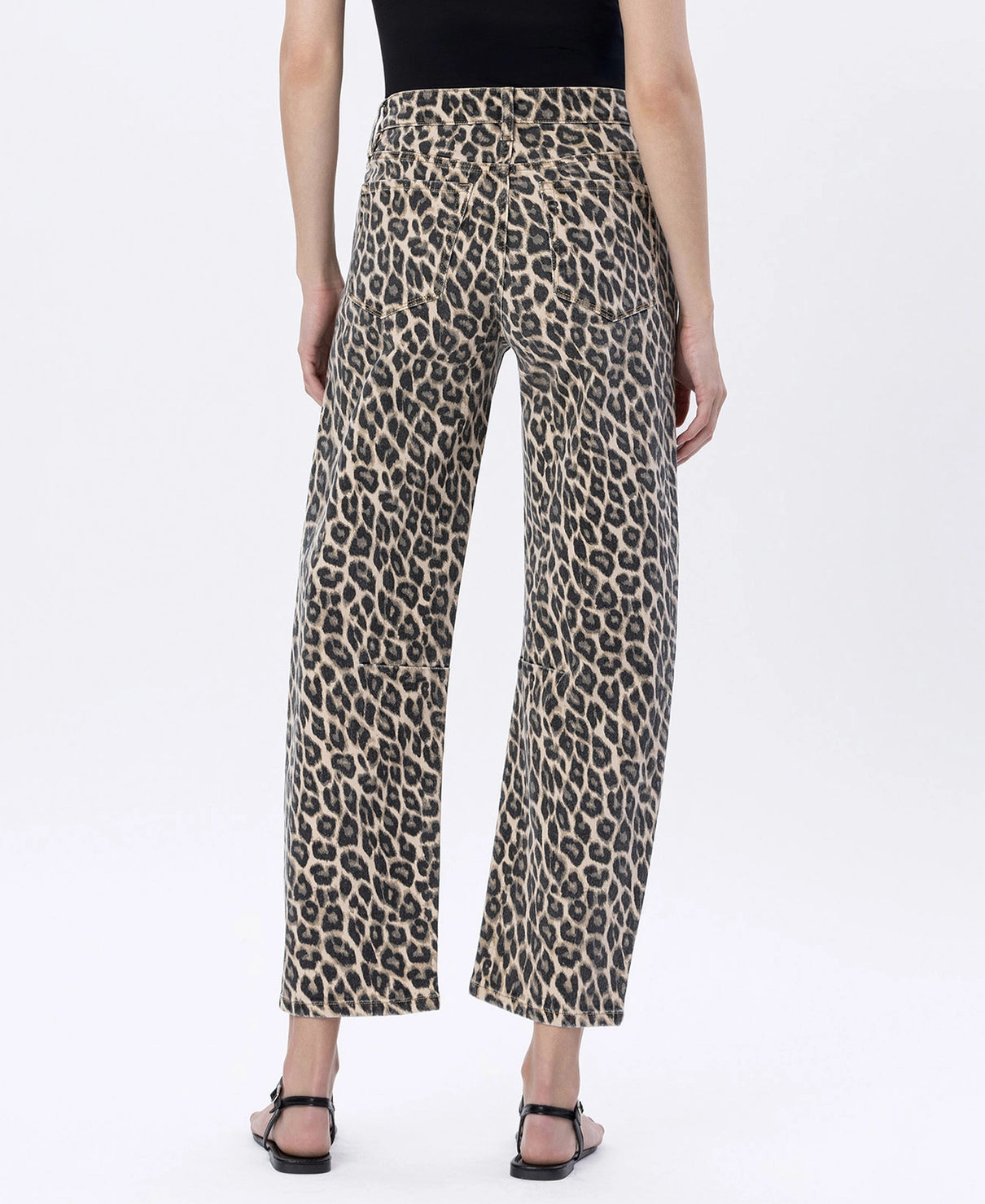 High Rise Leopard Print Barrel Jeans