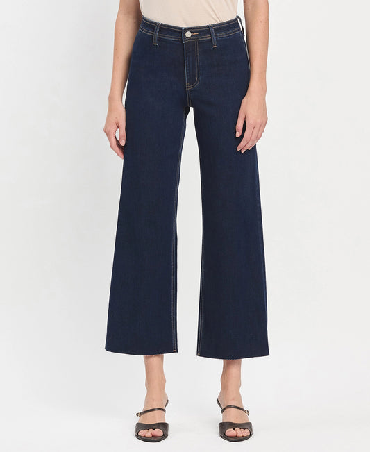Raw Hem Ankle Wide Leg Jeans