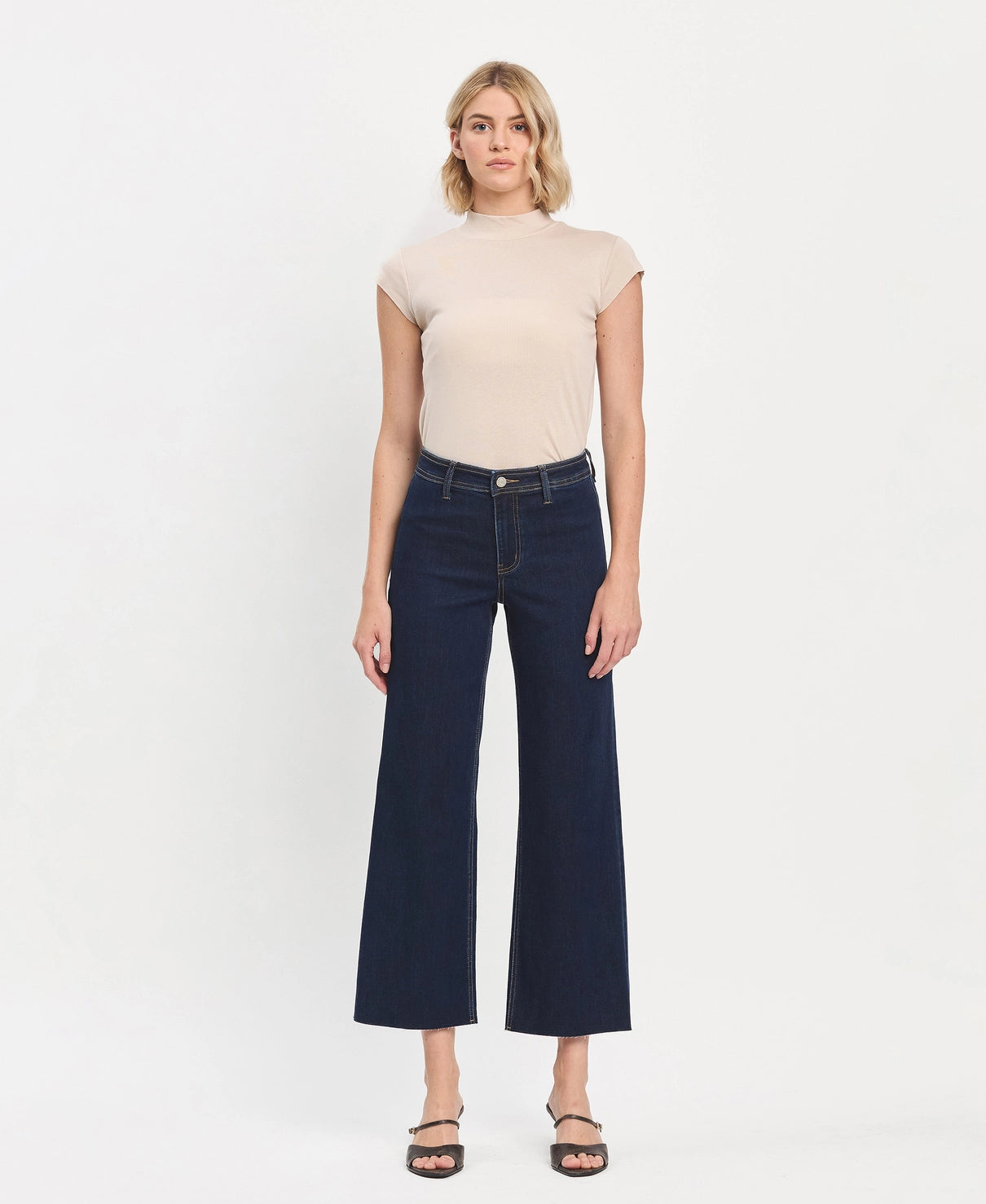 Raw Hem Ankle Wide Leg Jeans