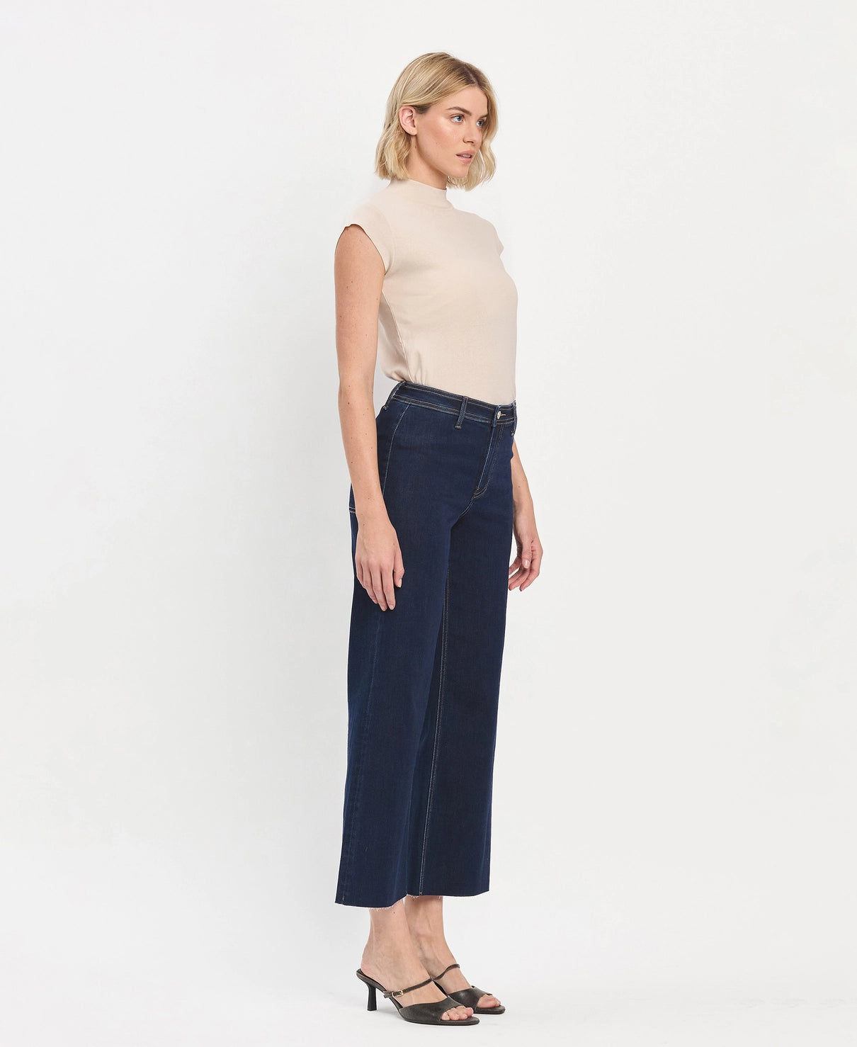 Raw Hem Ankle Wide Leg Jeans