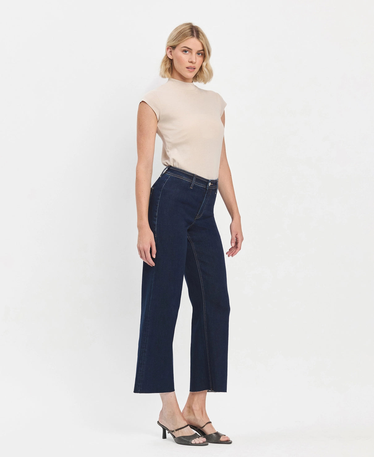 Raw Hem Ankle Wide Leg Jeans