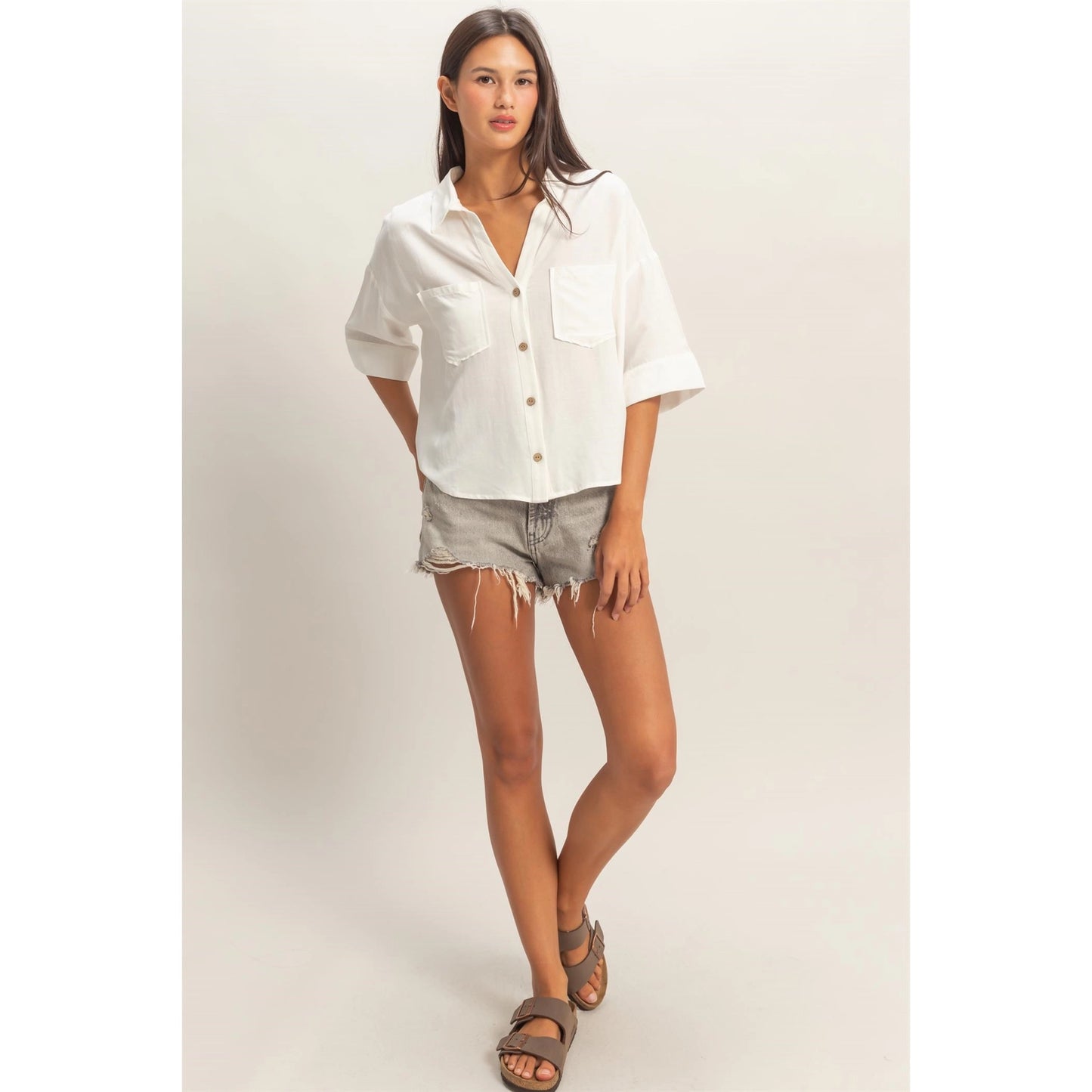 Relaxed Short Sleeve Button-Up Shirt