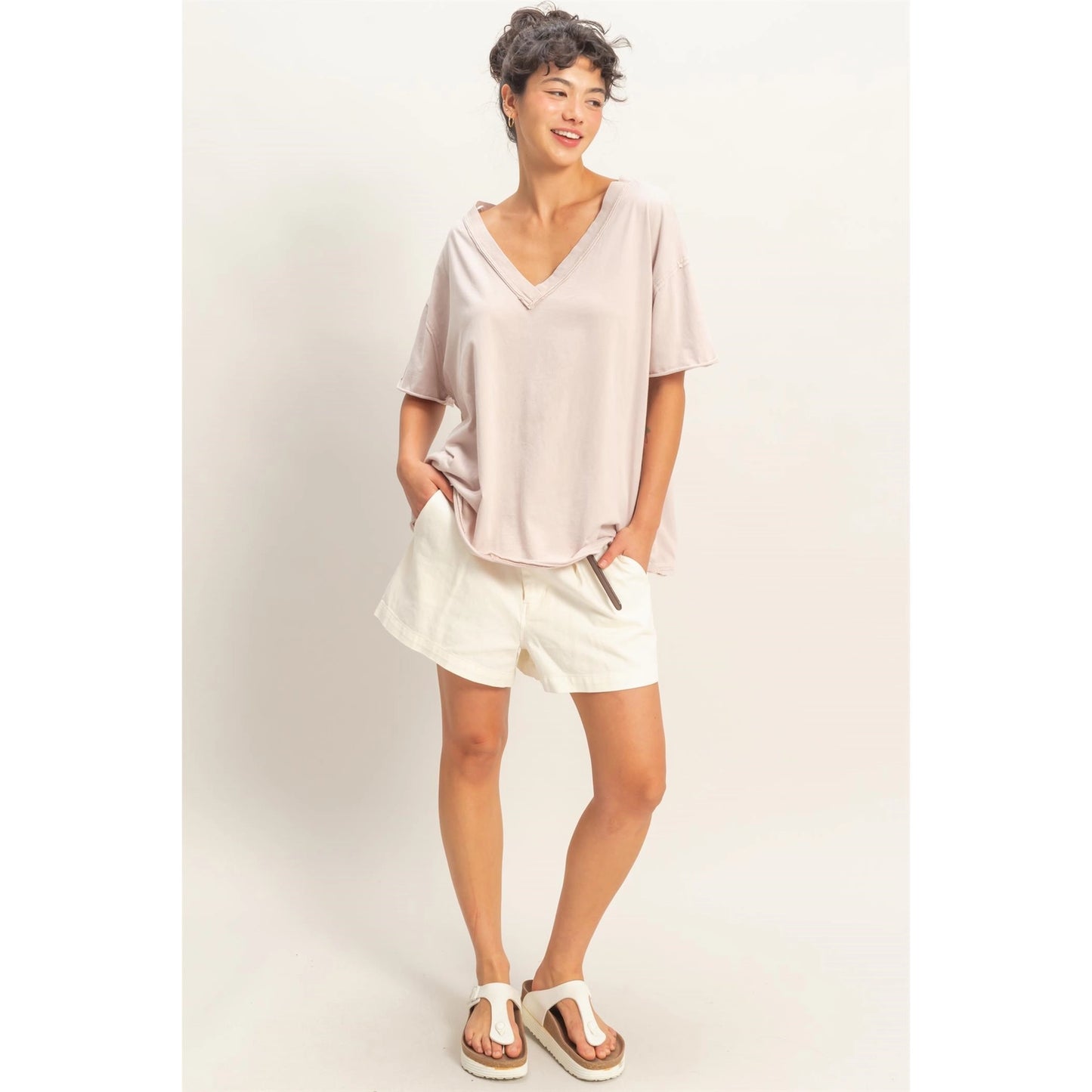 Vintage Wash Boxy V-Neck Tee