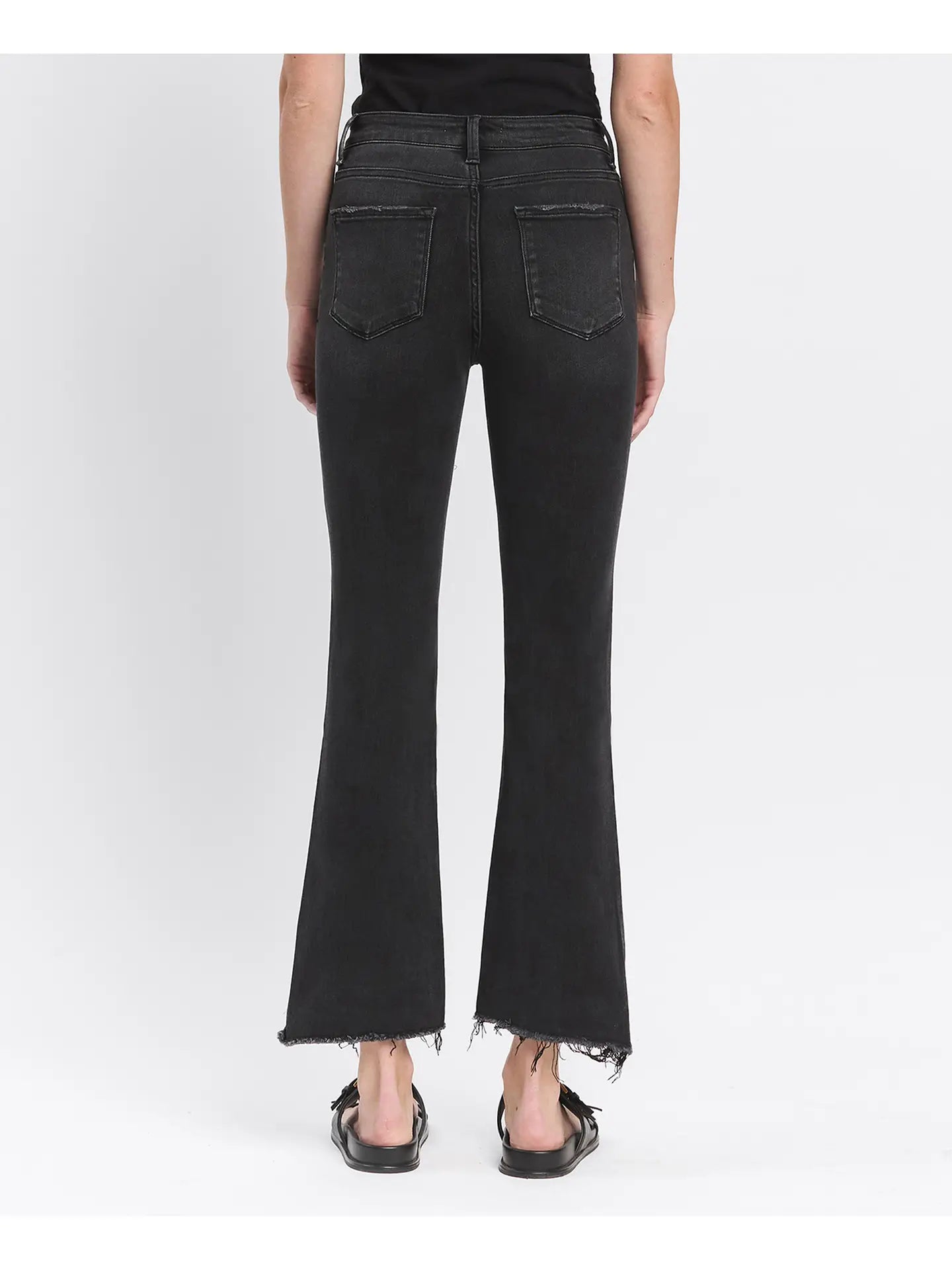 Raw Step Hem Flare Black Crop High Rise Jeans